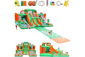 INFLATEFLY Waterslide Bounce House, Blow up Water Slide Bouncer with Slip and Slide, Water Bounce House for Big Kids, Inflatable Water Park for Backyard Summer Party