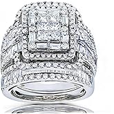 925 Sterling Silver Shiny Full Diamond Gemstone Ring 18K Gold Cubic Zirconia Promise Rings CZ Diamond Multi Row Ring Eternity Engagement Wedding Band Ring Sets Z.41 (US Code 9)