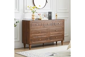 ORRD Fluted 7 Drawer Dresser for Bedroom, Modern Mid Century Chest of Drawers, Wood Storage Large Dresser Organizer for Bedroom Living Room Closet Hallway, Walnut