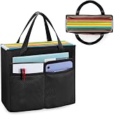 Prokva File Folder Tote Bag with Handle, Document Organizer Box, Black | File Bag for Letter Size File Holder, Collapsible Design, Folding File Case for Home Office Storage, Portable Document Box