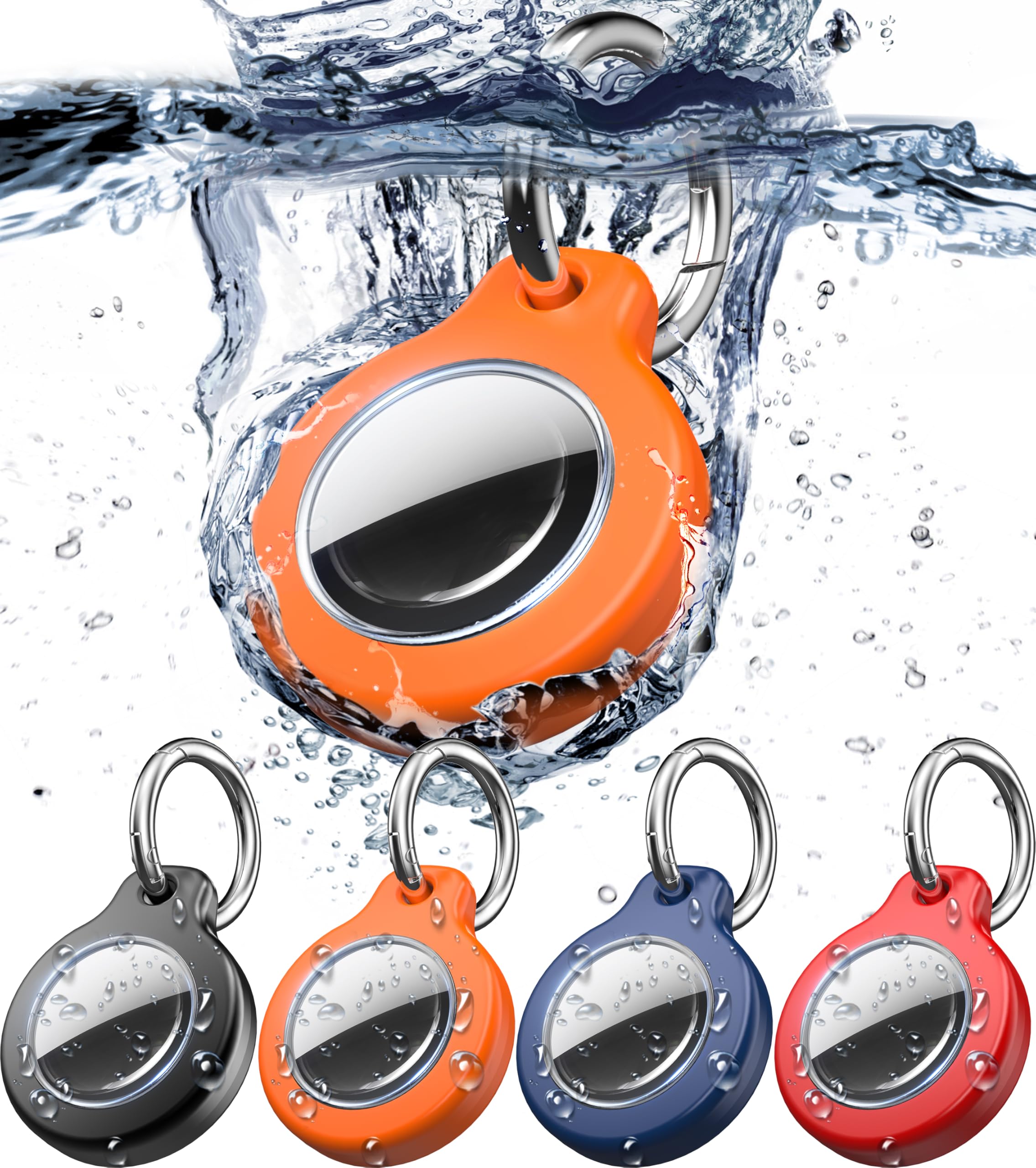 Photo 1 of 2025 New Waterproof AirTag Keychain Holder - (Set of 4) Air Tag Locking Case with Cable, Compatible with Apple AirTags, Ultra Durable Loss Prevention Case for Luggage, Keys,Black, Orange, Blue, Red