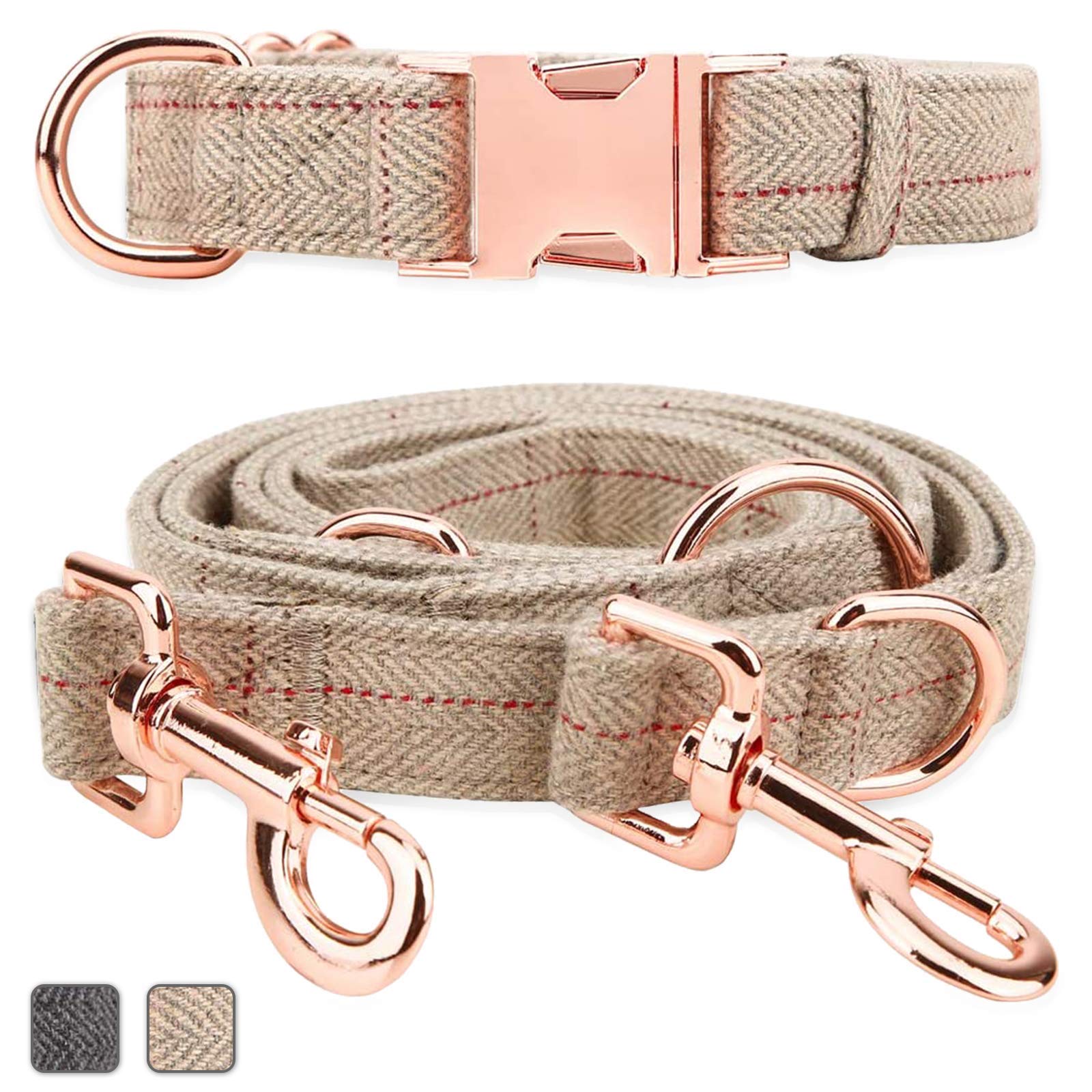 Rose Gold Dog Collar and Lead(2m) Set | Exceptionally Elegant & Adjustable | 3 Adjustable Lengths Dog Leash | Soft and Easy to Clean