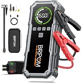 Jump Starter with Air Compressor, BRPOM 8000A Portable Car Jump Starter (All Petrol/12L Diesel), 160PSI 12V Battery Jump Starter Power Pack with Jump Clamps, LCD Screen, 600 Lumens Emergency Light