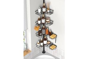 ZUNTO Tension Pole Shower Caddy Corner for Bathroom, 4 Tier Storage Shelves with 2 Soap Dishes/Hanging or Adhesive, Adjustabl