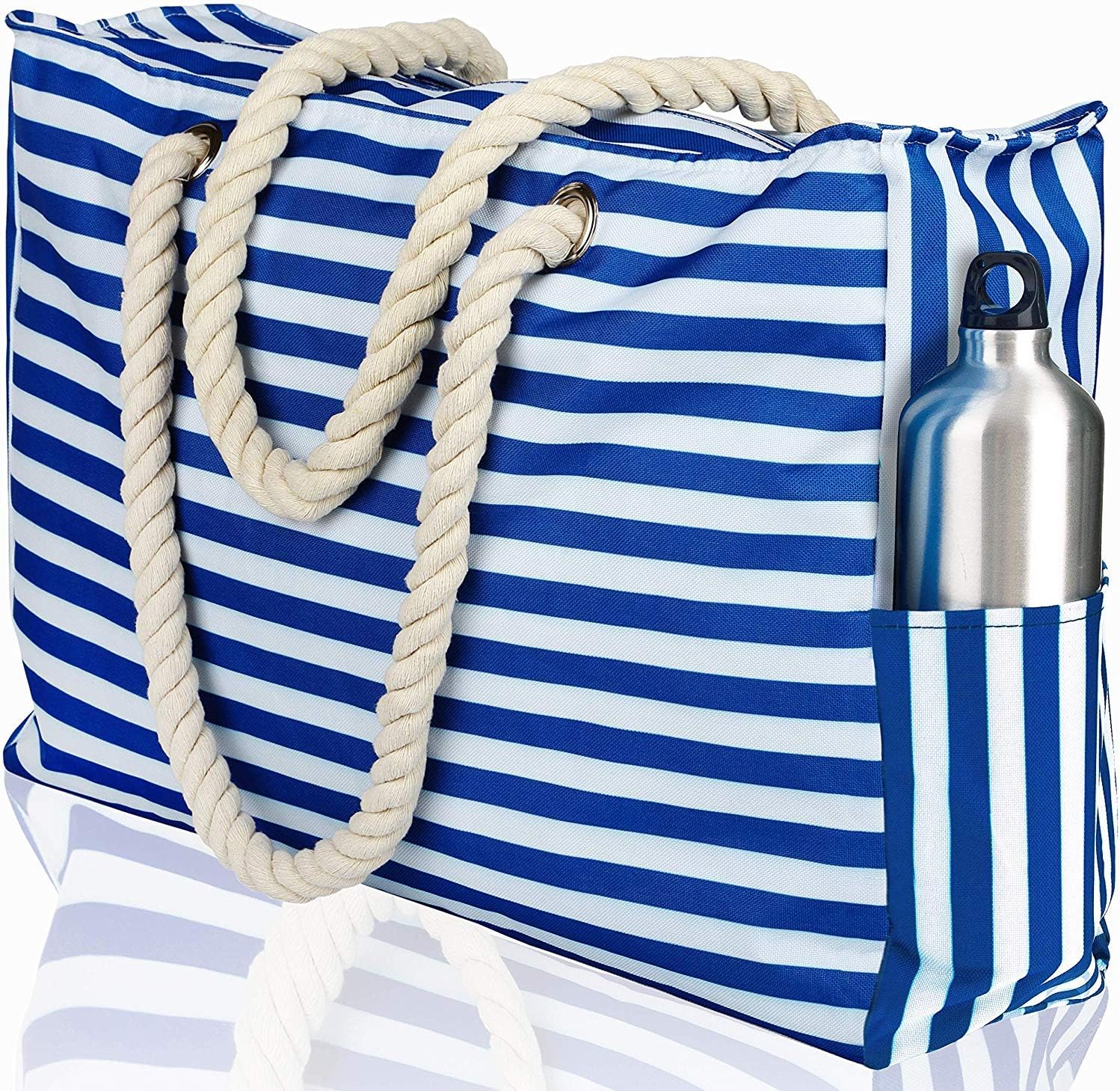 Beach Bag XL. 100% Waterproof (IP64). L22 xH15 xW6. Zipper Closure. Phone Case, Key Holder, Bottle Opener