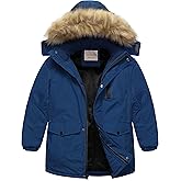 Chrisuno Boy's Med-length Parka Winter Coat Waterproof Outwear Ski Snow Jackets Thick Padded Insulated Windbreaker