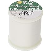 KO Nylon Beading Thread, White Color, Japanese Pre-Waxed 100% Nylon, 330TEX, Tangle Resistant Knotting Cords, 50m /55 yds Spool, Use for Seed Bead Projects, Loom Work &amp; Bead Weaving