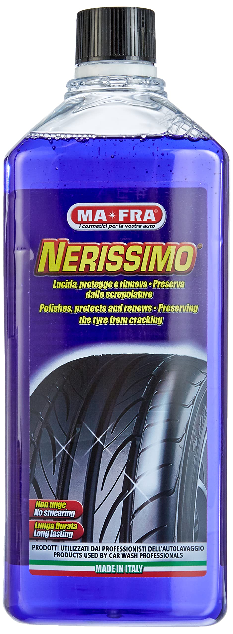 Mafra Nerissimo, Concentrated Liquid Rubber Black with High Hiding Power, Protects, Rejuvenates and Preserves Colour Without Greasing, 1000 ml