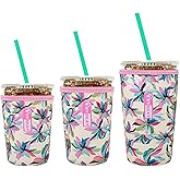 HEYSKAY Insulated Coffee Cup Sleeves Reusable Neoprene Iced Coffee Sleeve for Hot Cold Drinks Beverage Cooler Sleeve Coffee Koozies 16-32OZ for Starbucks Dunkin Coffee and More(Purple Flower)