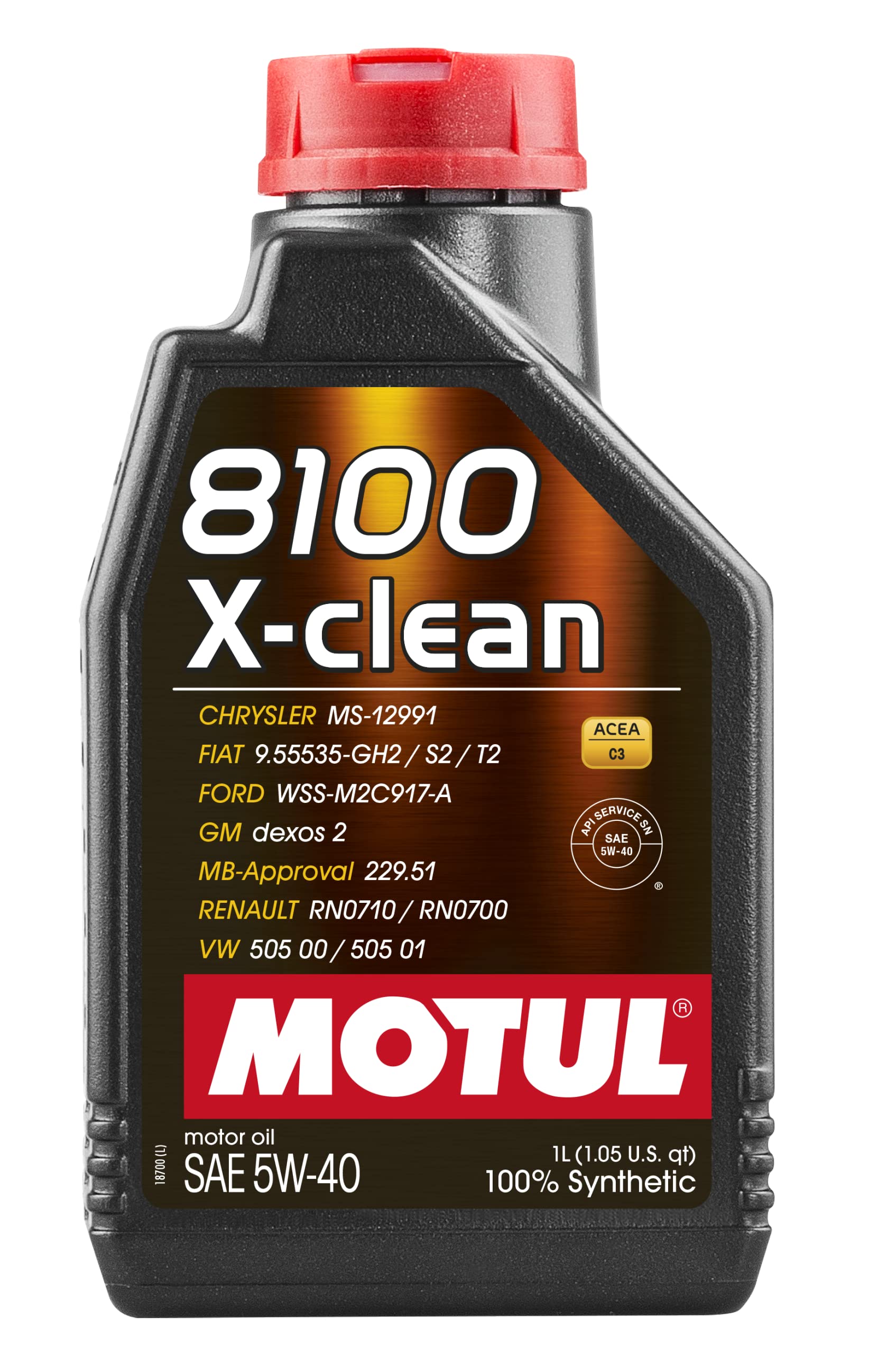 Motul 102786 | Motul 8100 X-clean 100% Synthetic Lubricant for Petrol & Diesel Vehicles | Fully Synthetic | Viscosity SAE J 300, 5W-40 | 1 Litre