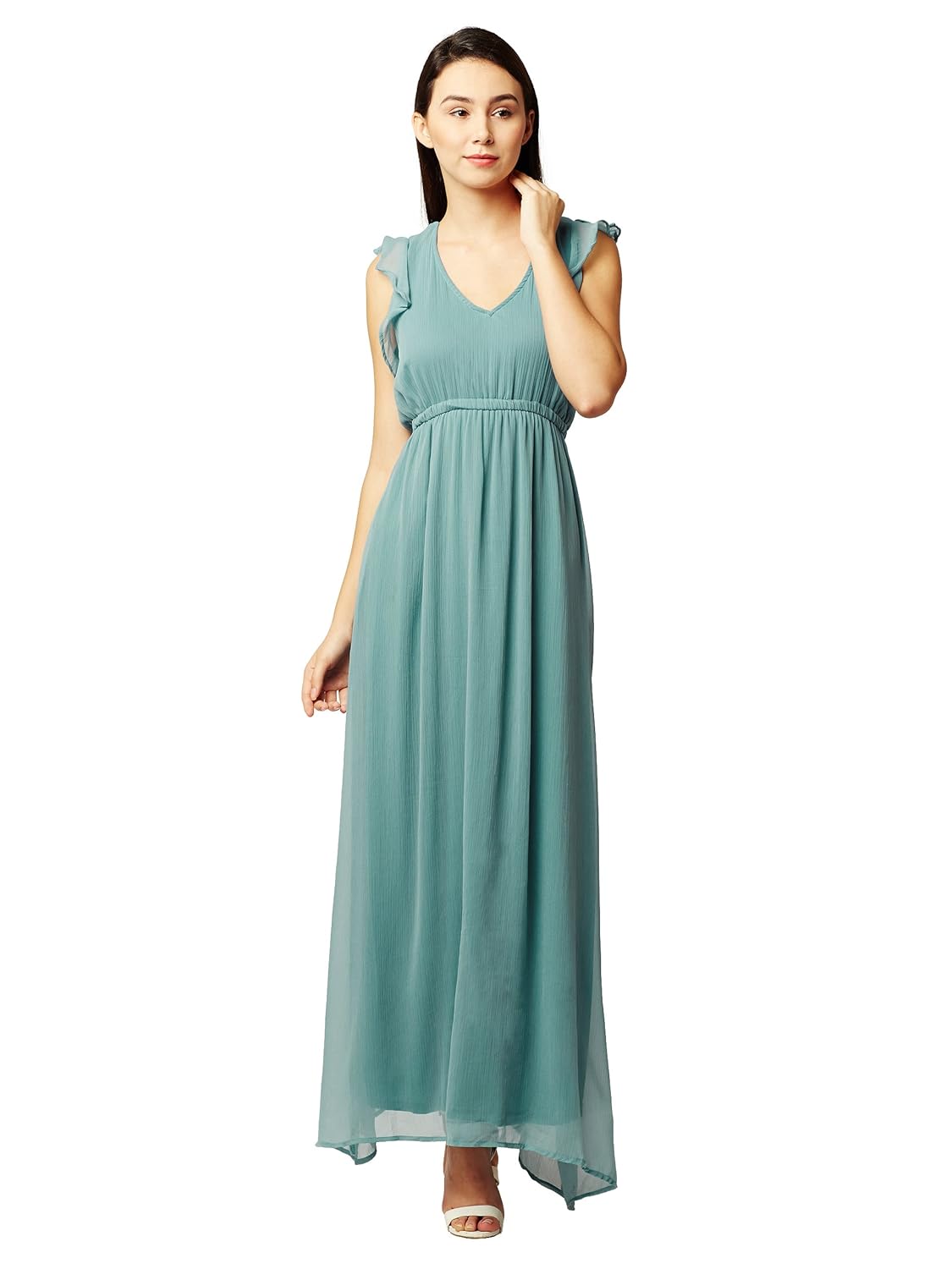 miss chase women's light green flared maxi dress