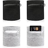 Abeillo 4PCS Wrist Wallet, Wrist Sweat Bands with Zipper, Light Comfortable Sports Absorb Sweat Wristbands for Women Men Running Hiking Workout, Wrist Pouch for Storage Key Card Cash