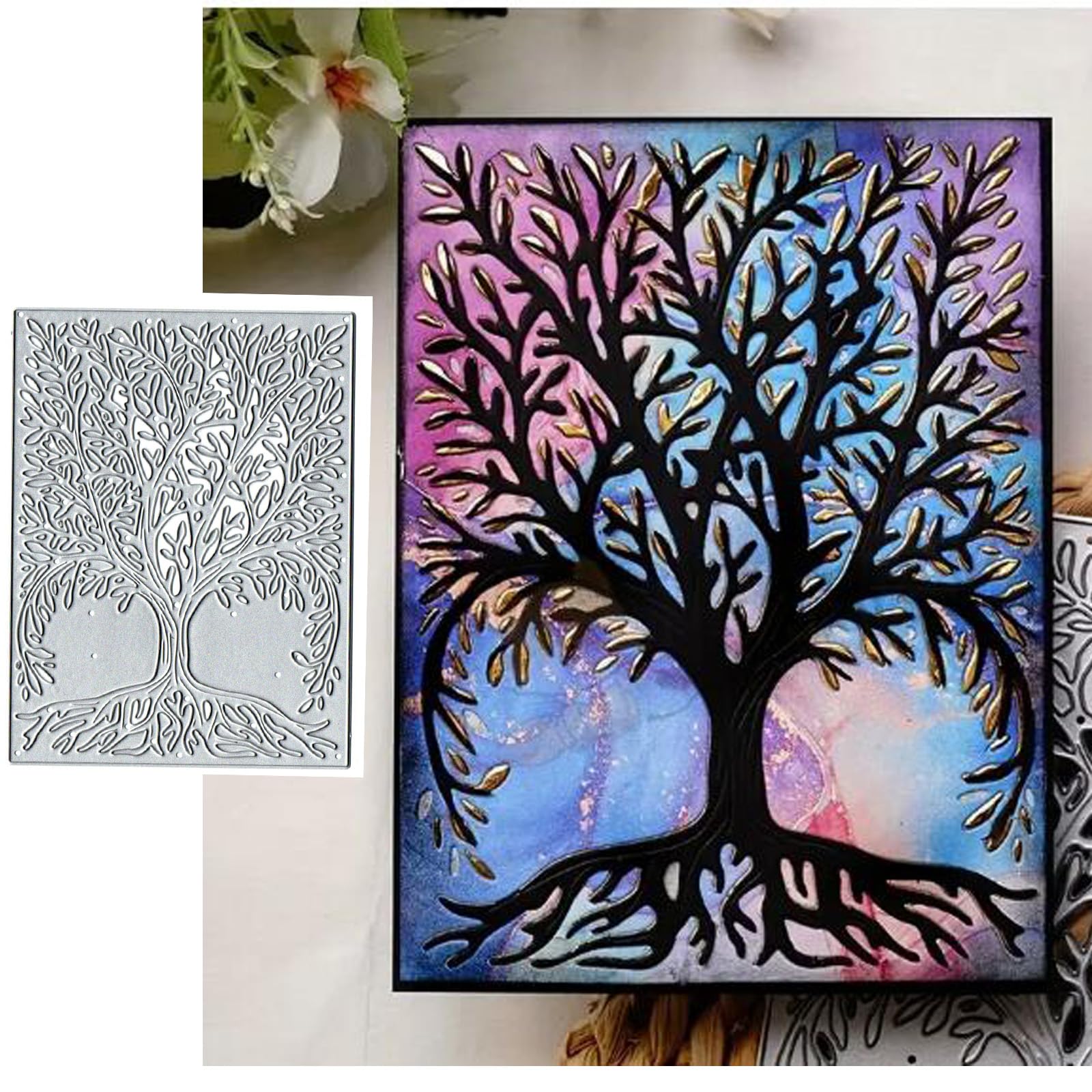 Tree Square Metal Die Cuts for Card Making,Christmas Tree Frame Card Cutting Dies Cut Stencils DIY Scrapbooking Album Decorative Embossing Paper Card Embossing Craft