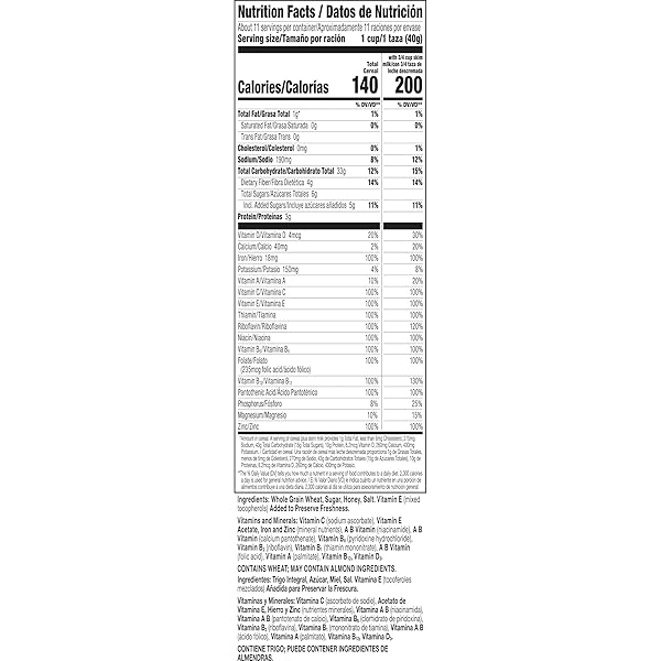 TOTAL BREAKFAST CEREAL, 100% DAILY VALUE OF 11 VITAMINS AND MINERALS, WHOLE GRAIN CEREAL, 16 OZ