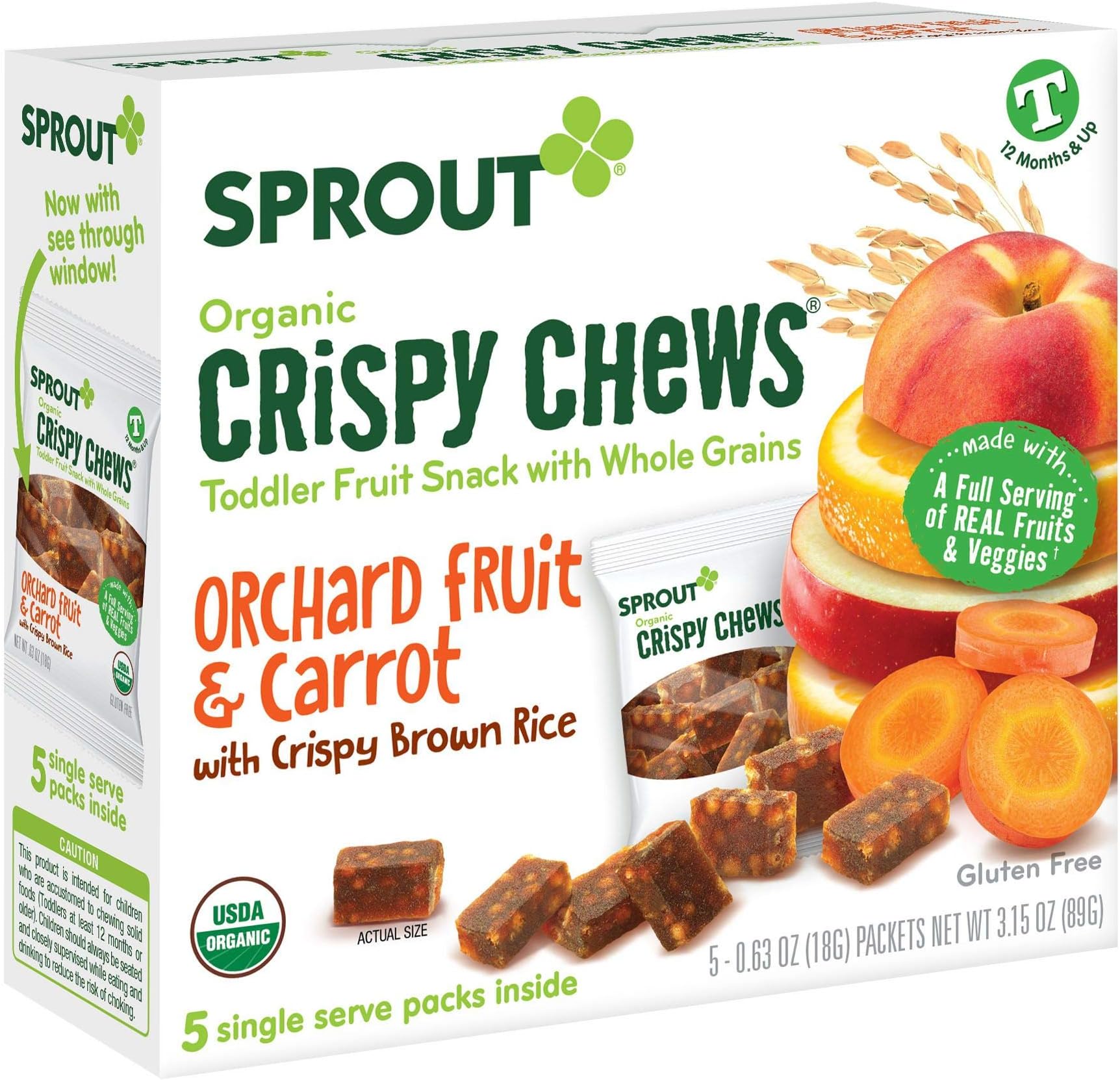 Sprout Organic Baby Food Toddler Snacks Crispy Chews, Orchard Fruit & Carrot, 0.63 Ounce (Pack of 20)
