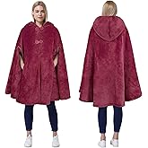 Catalonia Women's Poncho Cape, Oversized Sherpa Fleece Cloak Coat, Snuggly Hooded Wearable Blanket, Gift Idea for Women Mom
