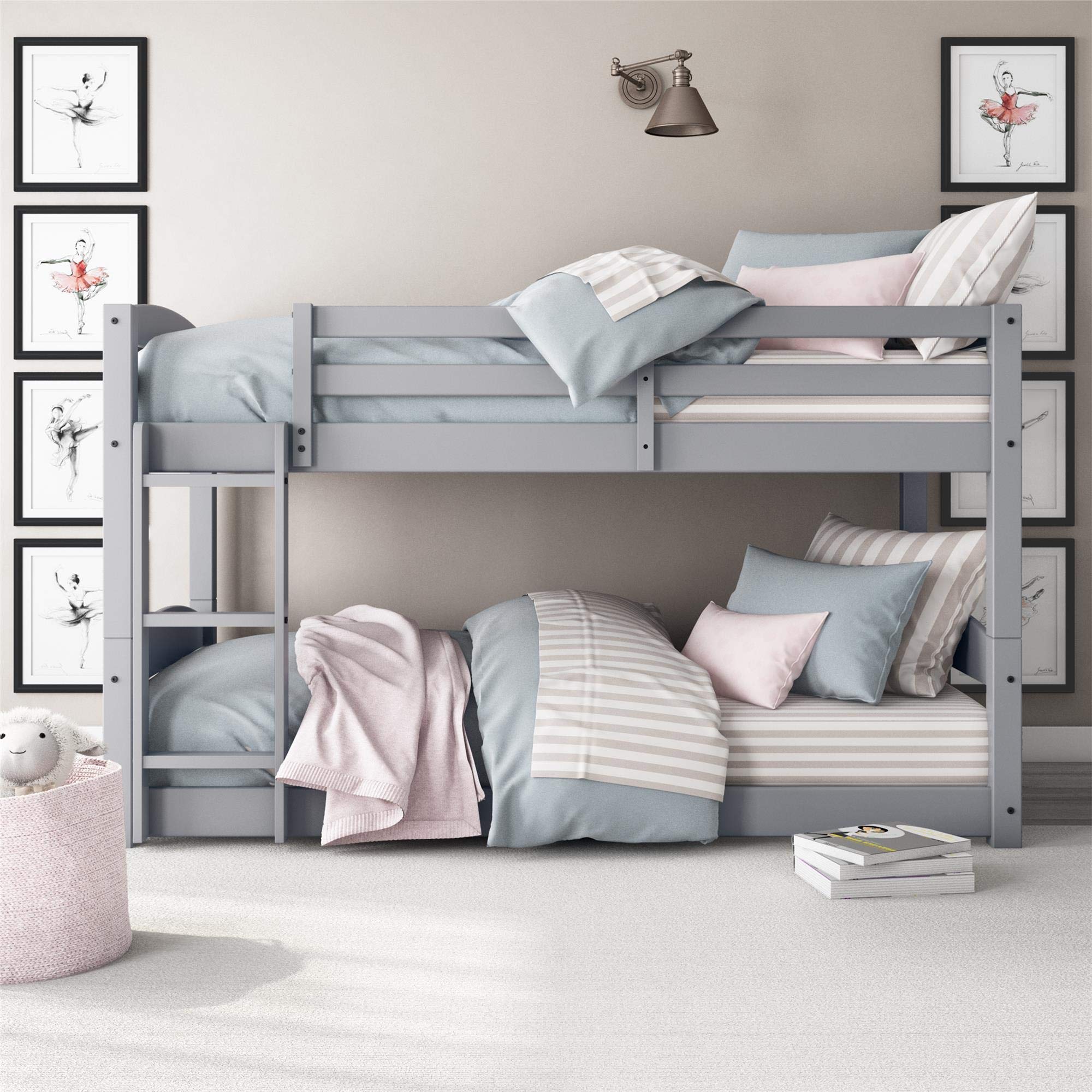 Photo 1 of *MISSING PARTS*
DHP Phoenix Convertible Low Wood Floor Bunk Bed, Stackable and Detachable Bed Frames for Kids, Solid Wood, with Ladder, High Guardrail, Wood Slats, No Boxspring Required, Twin-Over-Twin, Gray