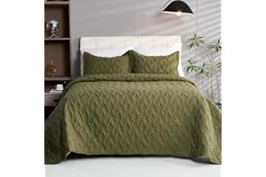EVENHUG Quilt Set King Size Soft Lightweight Olive Green Bedspreads with 2 Pillow Shams Reversible Bedding Coverlets for All Seasons 3 Piece (106"x96")