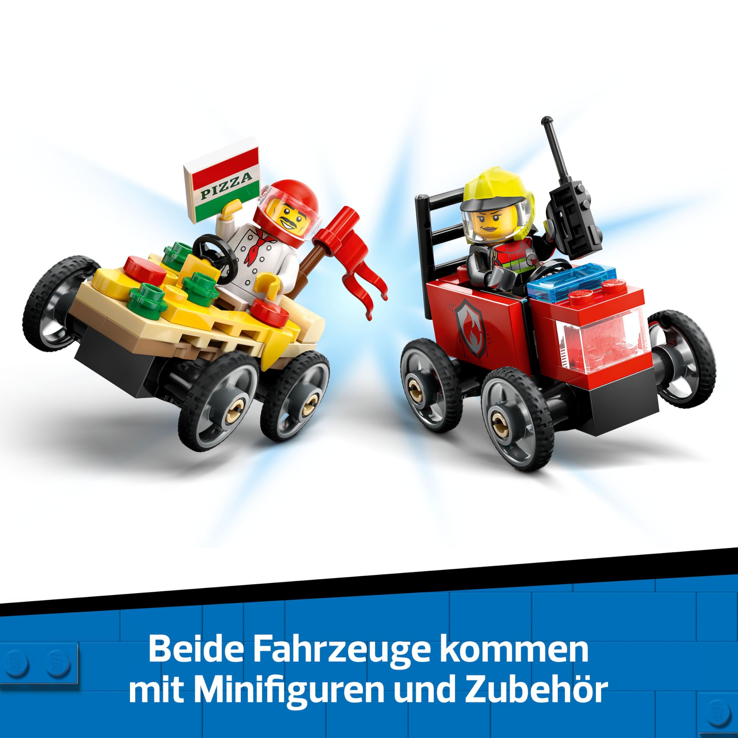 LEGO City Pizzalieferwagen vs. Löschauto - Seifenkisten Spielzeug für Mädchen und Jungen ab 5 Jahren - Bauset mit 2 Fahrer Minifiguren - Geschenk zum Geburtstag & für die Feiertage 60458 3