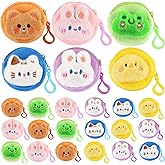 24 Pcs Cute Coin Purse for Women, Kawaii Plush Coin Pouch, Mini Wallet with Zipper Keychain, Small Change Purse for Women on Back to School Halloween Christmas Exchange Gifts