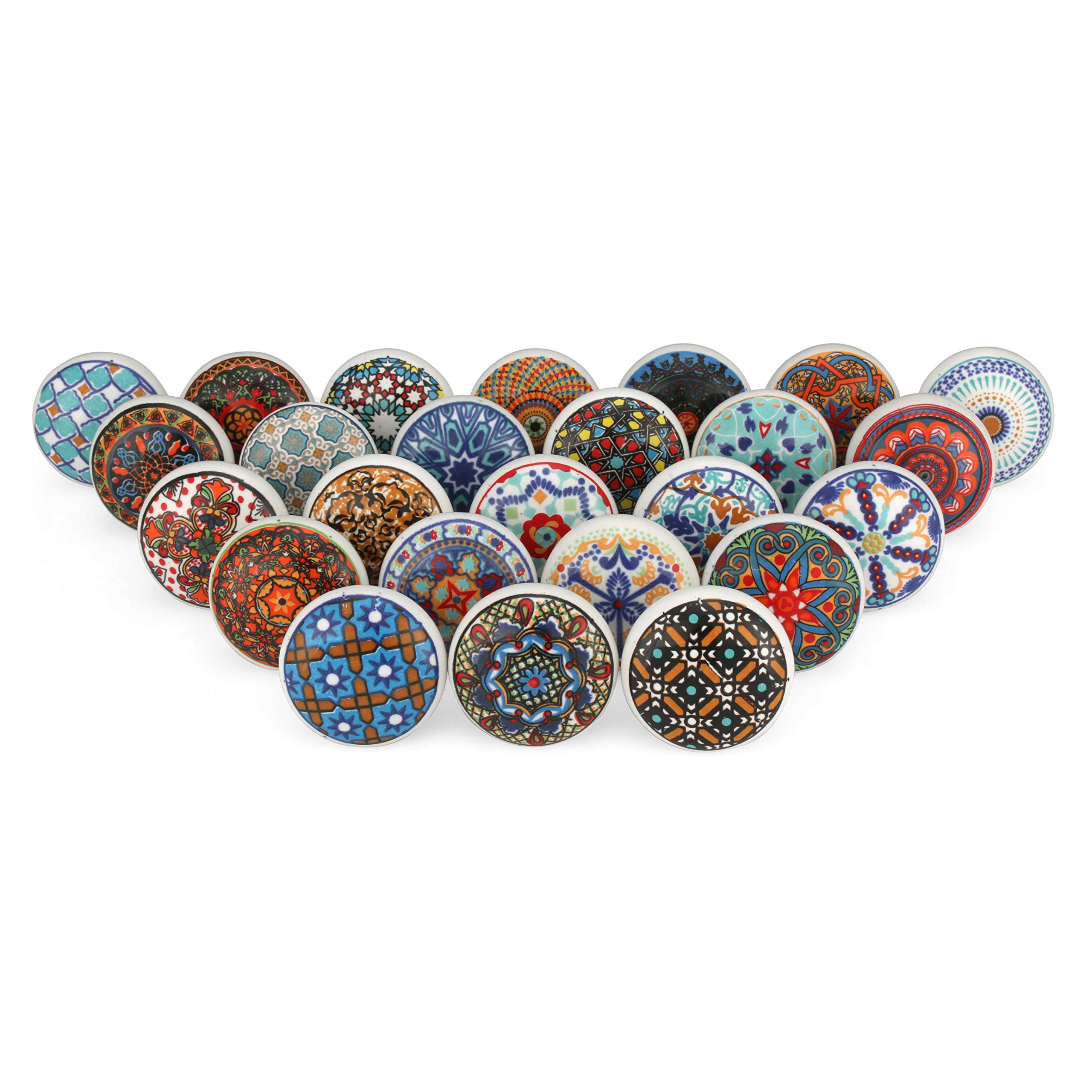 Rasiya Art Assorted Motif Cabinet Knobs - Multicolor Decorative Floral Mandala Drawer Pull Handle Kitchen Cabinet Door Knobs Interior Decor - Set of 30