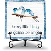 Fbitey Every Little Thing Is Gonna Be Alright Wood Plaque, Inspirational Gifts for Women Men, Rustic Wood Sign for Office Table Shelf Desk Decor 5x5 in - C06