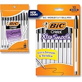 BIC Cristal Xtra Smooth Ballpoint Pen, Medium Point, 1.0mm, Black, 10-Count | Easy-glide Ink System, Roll-proof Hexagonal Barrel, Pocket Clip for Convenience, Ideal for Writing