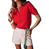 Bianstore Women's Casual Short Sleeve Crewneck Button Down Cardigan Sweater Crochet Knit Top