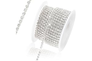 Rytenz 10 Yards 3MM White Rhinestone Close Chain Trim for Sewing Crafts, DIY Decoration, Jewelry, Clothing, Shoes