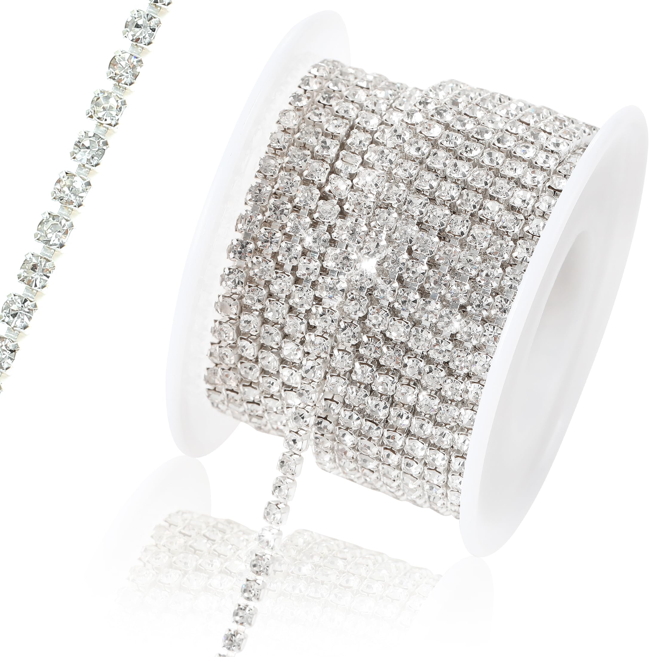 Rytenz 10 Yards 3MM White Rhinestone Close Chain Trim for Sewing Crafts ...