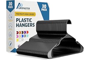 Lifemaster Plastic Clothes Hanger Set - 30 Pieces Versatile, Lightweight, Space-Saving, Non-Slip, Slim Designed, Dry and Wet Clothes Hanger Set - Black