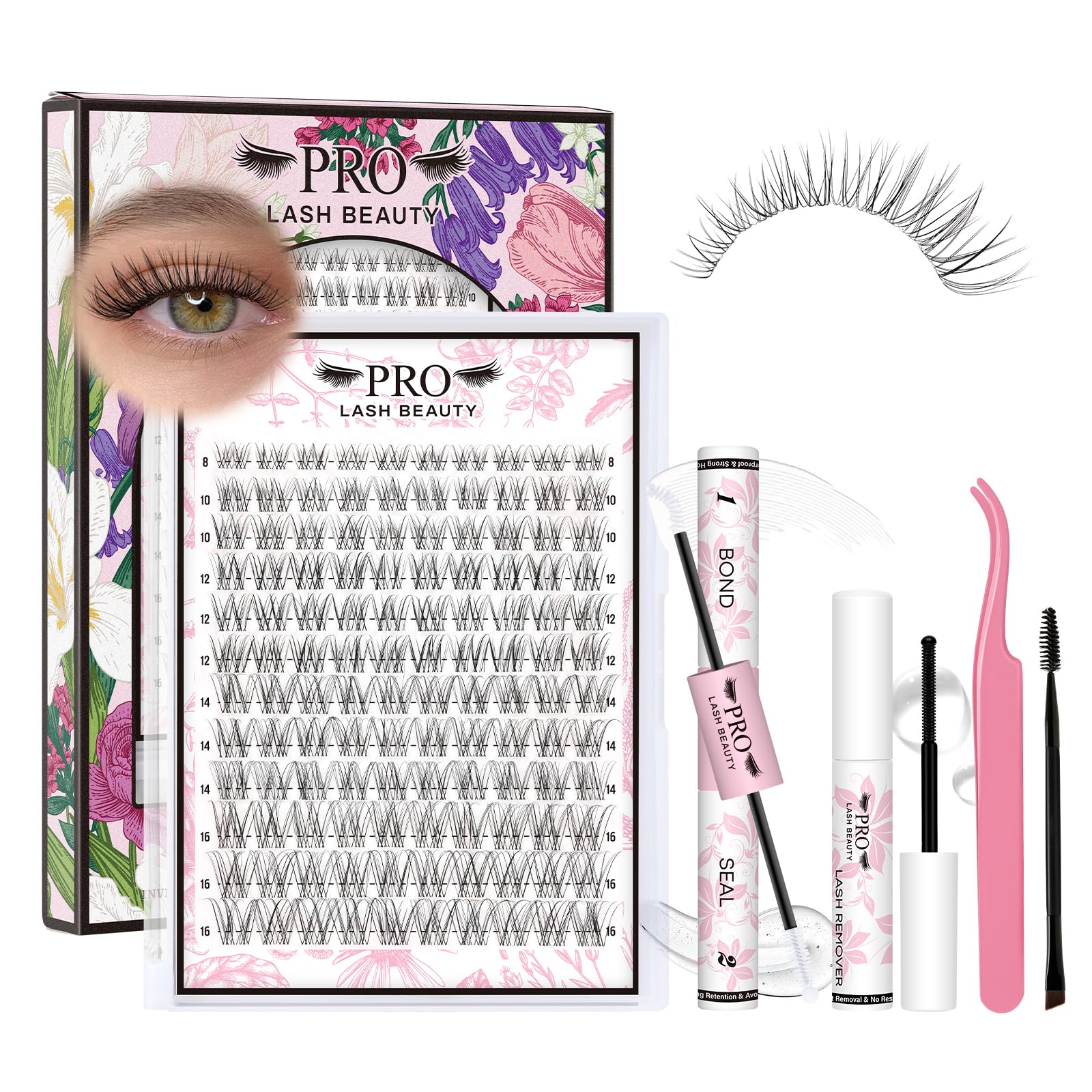 PRO Lash Clusters, 96 Pcs Individual Lashes Natural Look Cluster Lashes DIY Lash Extension 8-16mm Eyelash Clusters Wispy Natural Lashes Super Thin Band Reusable(Timeless,C-8-16mix) — image 1