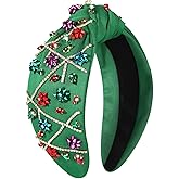 HZEYN Christmas Headbands for Women Christmas Lights Headband Jeweled Crystal Xmas Bow Knotted Headband Xmas Holiday Accessories Gifts (Green-Bow Lights)