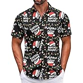 Mens Christmas Shirts Short Sleeve Casual Button Down Hawaiian Shirts Funny Ugly Christmas Shirts for Men