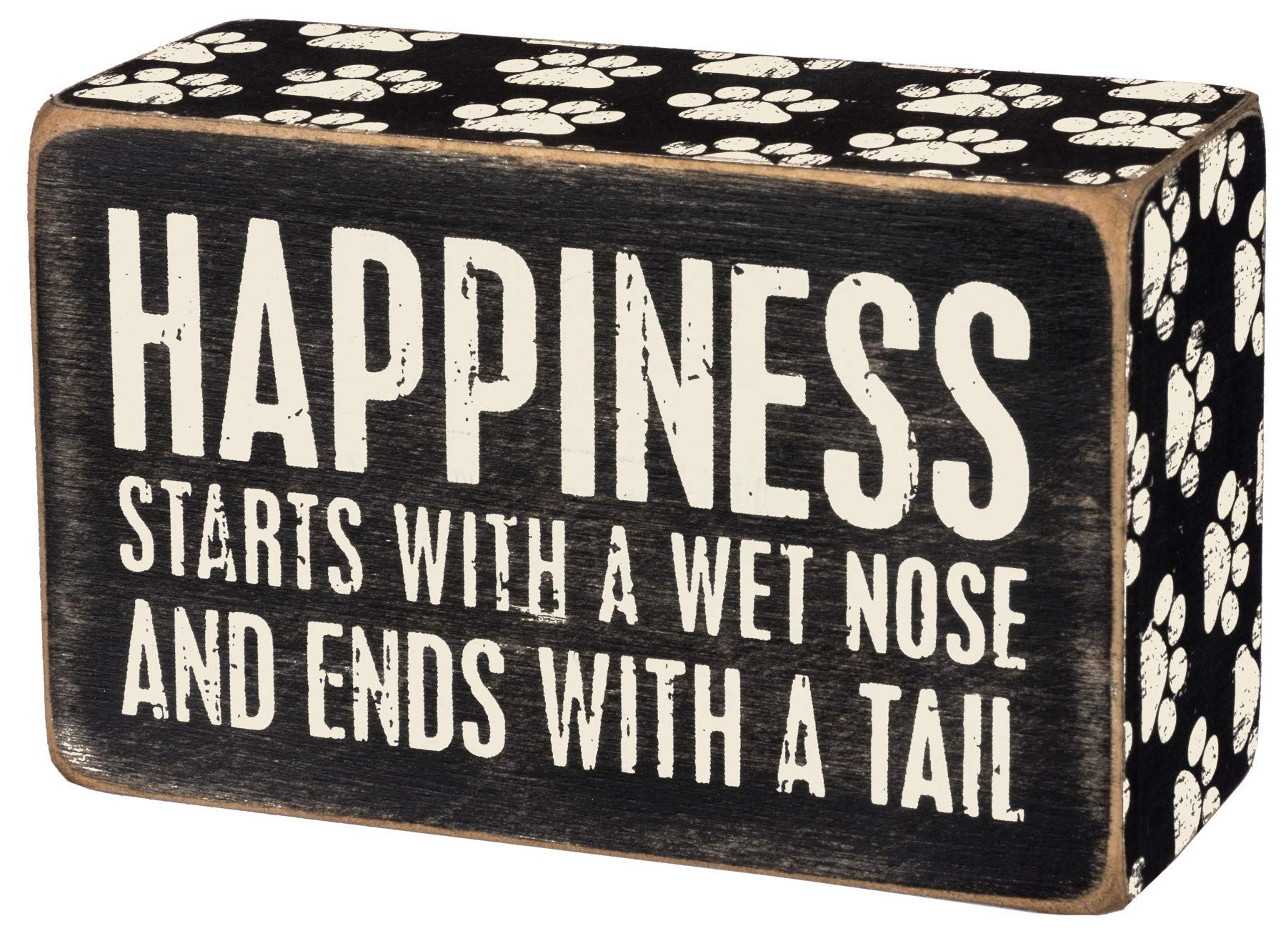 Primitives by Kathy Box Sign, Wood, Paper, Happiness Starts with a Wet Nose, 4 x 2.5-Inches