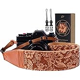 Padwa Lifestyle Cork Camera Strap - 2" Top Layer Cowhide Head Camera Straps for Photographers,Natural Log Crackle Art Print Style,Soft Chamois Velvet Padded Strap Quick Release fits All Cameras
