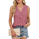 Blooming Jelly Women's V Neck Ruffle Sleeveless Business Casual Tank Top