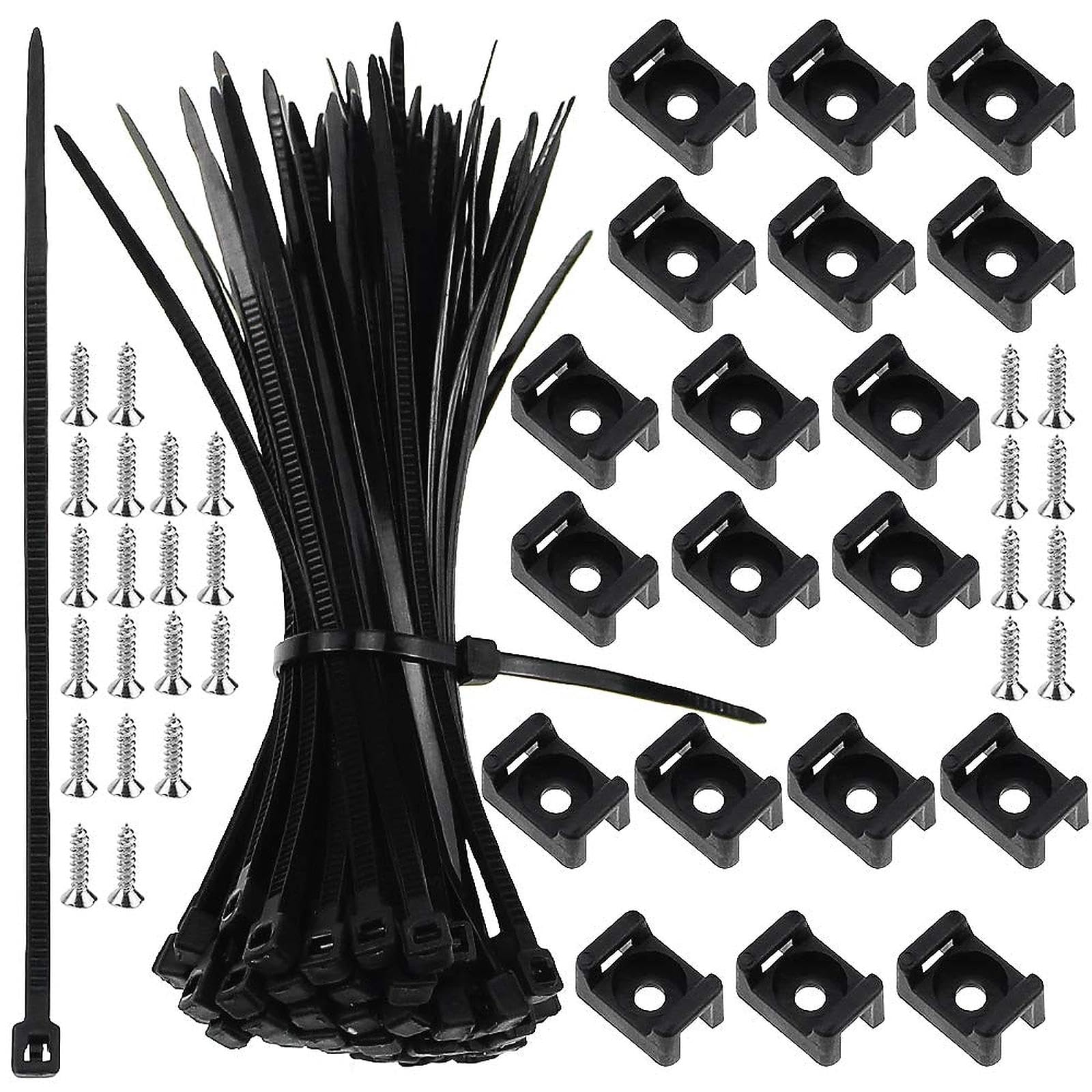 PLCatis Zip Tie Mounts Cable Tie Mounts 100-Sets 100x 2.4mm Black Releasable Zip Ties Heat Resistant Screw Cable Ties Base Reusable Zip Ties Kit with Screws for Cable Management