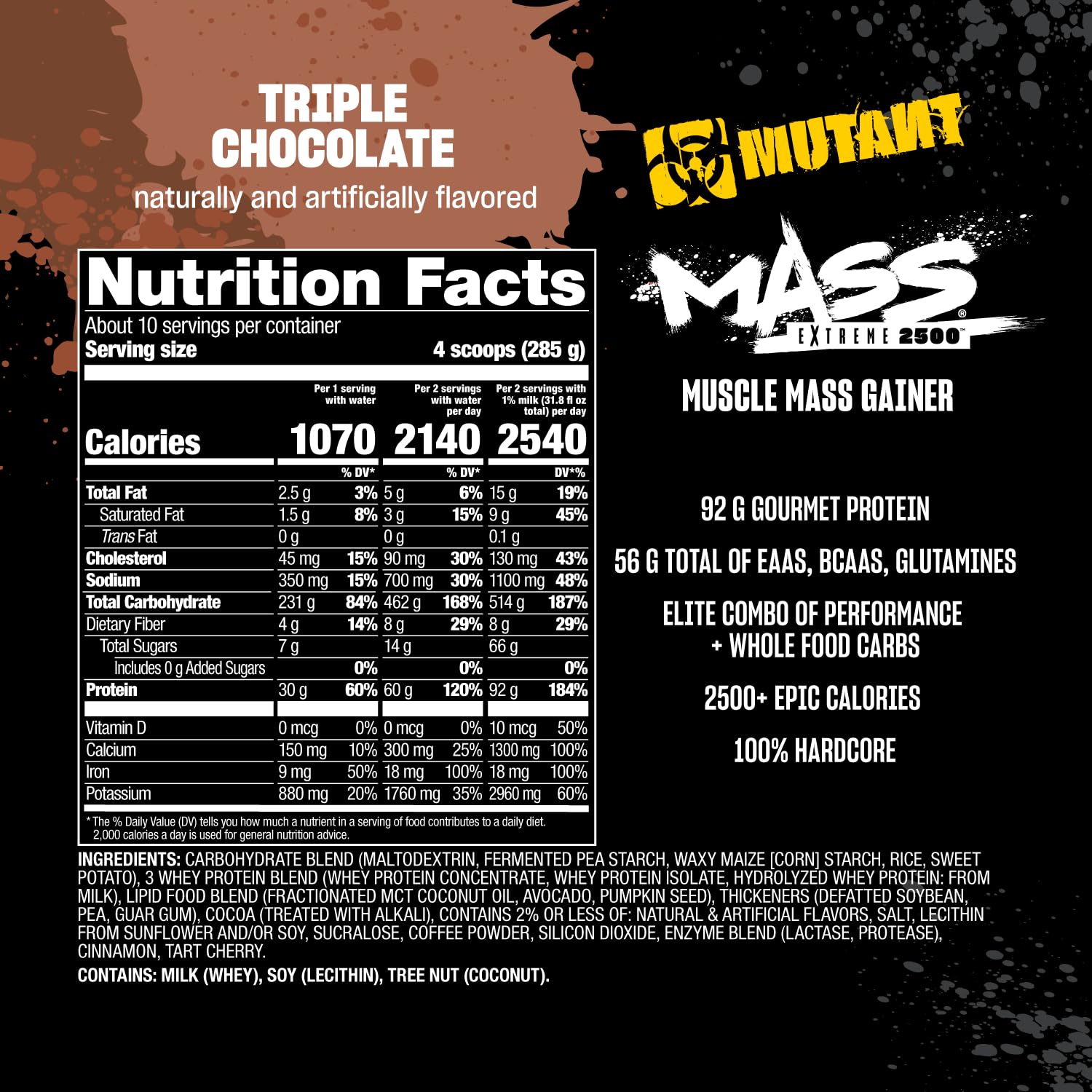 Mutant Mass Extreme Gainer – Whey Protein Powder – Build Muscle Size and Strength – High Density Clean Calories (Triple Chocolate, 6 lbs)