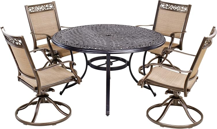 Amazon Com Dali 5 Piece Patio Dining Set Outdoor Furniture Aluminum Swivel Rocker Chair Sling Chair Set With 48 Inch Round Alum Casting Top Table Garden Outdoor