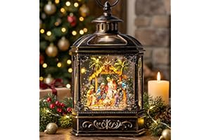QUALDOUT Christmas Snow Globe Swirling Glittering Nativity Scene with Music, USB Lined/Battery Operated Lighted Water Lantern for Christmas Festival Decoration Gifts