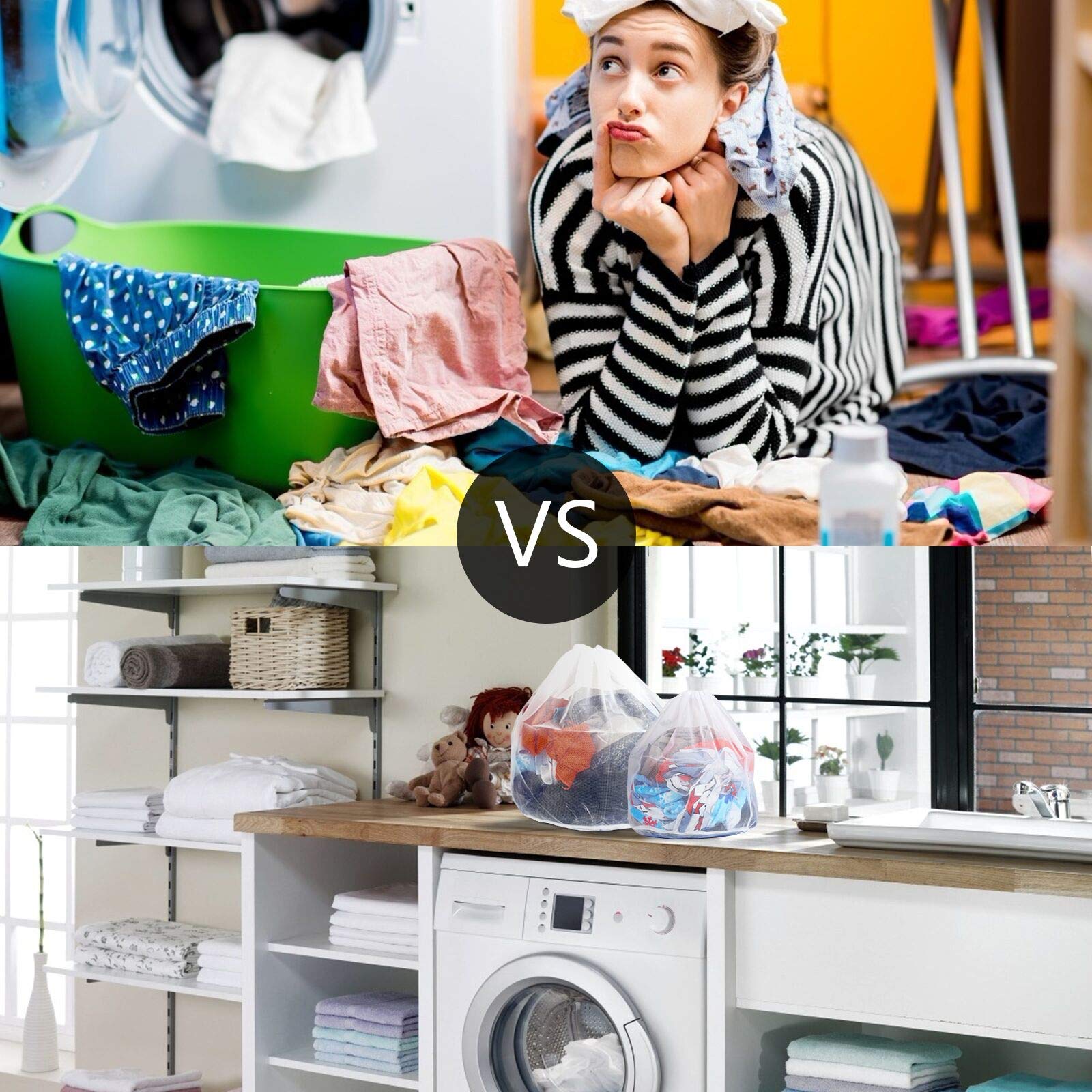 TAZEMAT 4 Sizes Laundry Bags for Washing Machine Drawstring Reusable Net Mesh Bag for Delicates Bra Knitwear Underwear Socks White Laundry Bags Baby Cloths Travel Storage Washing Ball Lint Remover