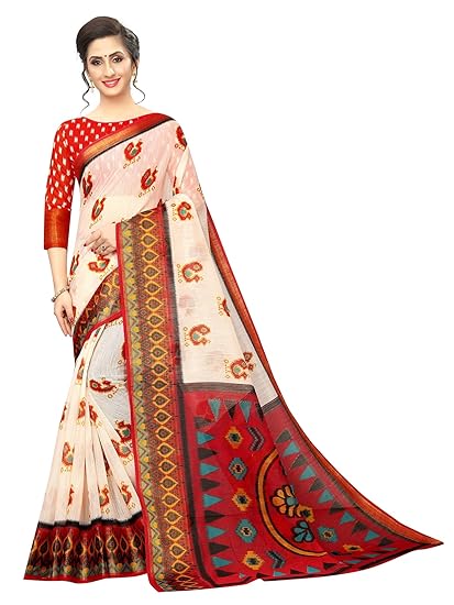Womens Cotton Silk Saree with Unstitched Blouse Piece (52White)