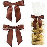 LIZLOVESS Pre-Tied Brown Bows for Christmas 3.5 Inch Premade Brown Twist Tie Bows for Gift Wrapping Satin Bows for Crafts, Party Favors, Treat Bags,Wedding, Candy Apples, Cake Pops (50 Pack)