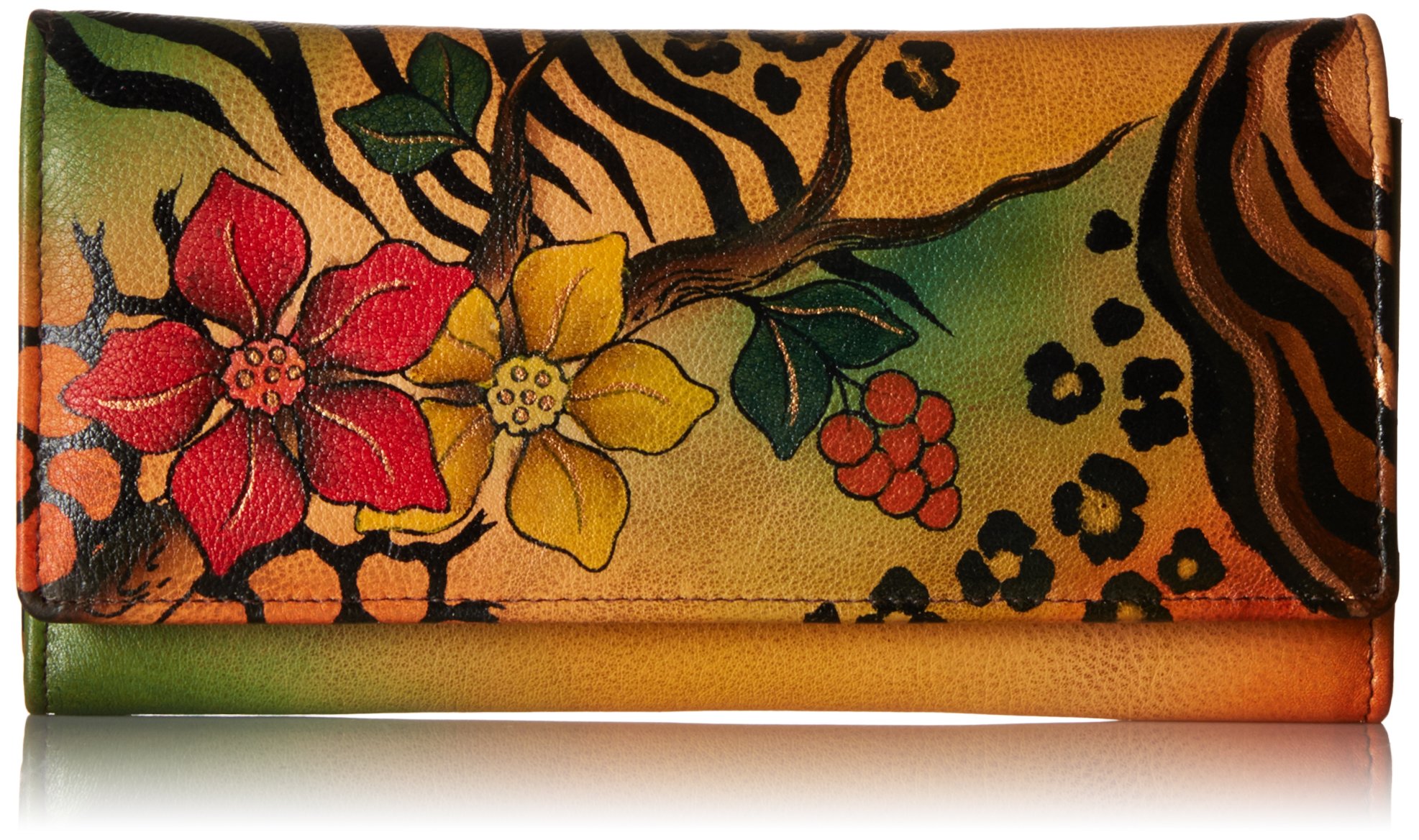 Anna by Anuschka womens Anna Anuschka, Handpainted Leather Multi-pocket Wallet,safari Bloom Wallet, Safari Bloom, One Size UK