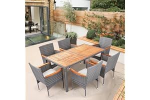 ARTBUSKE 7 Piece Outdoor Patio Table and Chairs Set of 6 Outdoor Dining Set for 6 Patio Dining Sets Patio Furniture Back Yard Outdoor Furniture Set for Outside Patio Garden Deck,Grey