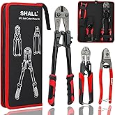 SHALL 3-Piece Bolt Cutters, 14" Heavy Duty Bolt Cutter, 8" Mini Bolt Cutter, 8" Wire Rope Cutter, Ergonomic Handle, More Efficient Leverage for Cutting Locks, Chains, Iron Wire, Carrying Case Included