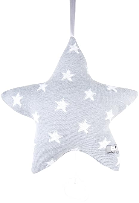 Spieluhr Sterne gestrickt, Grau/Weiss