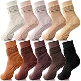 Chicingyou 10 Pairs Grip Pilates Socks for Women, Non Slip Yoga Slouch Socks with Grip for Workout Barre Long Scrunch