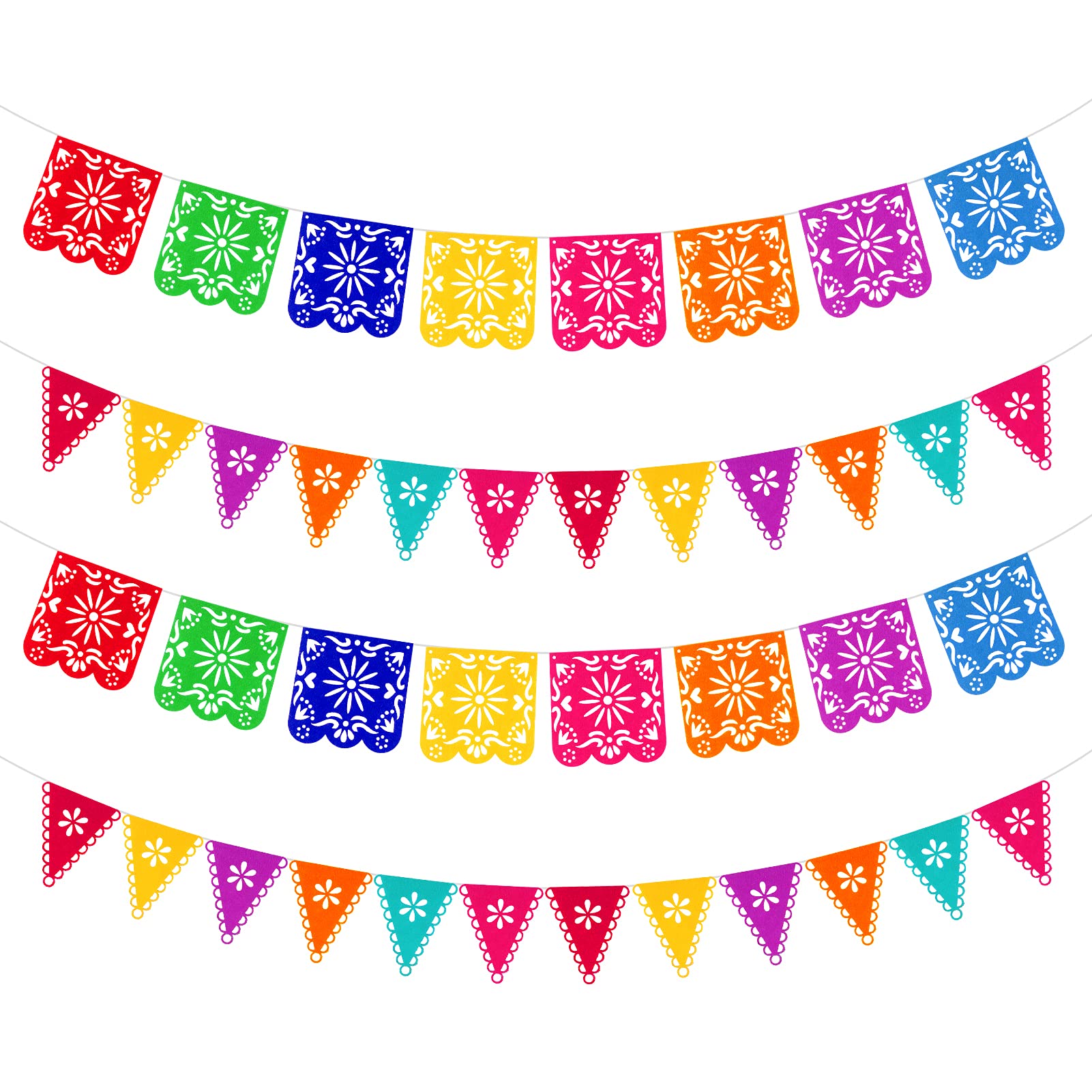 Qpout Mexican Fiesta Party Decorations, 4 PCS Mexico Theme Decorations Banner Felt Papel Picado, Cinco de Mayo Decorations, Day of the Dead Decorations, Baby Shower Kids Birthday Indoor Outdoor Decor